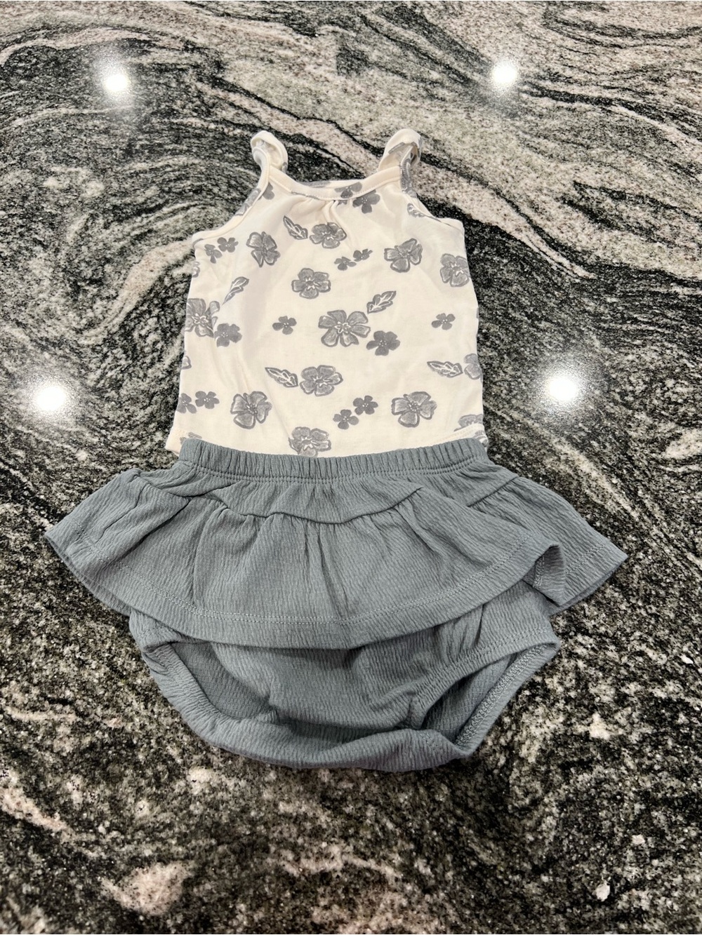 Carter's White Floral Tank with Sage-Gray Ruffle Bloomers